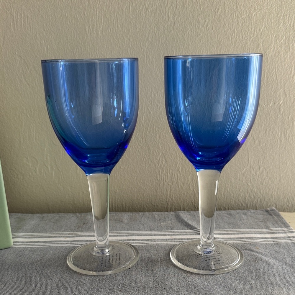 Pottery Barn Wine Glasses Drinkware Set of 2 Tritan BPA Free Cobalt Blue